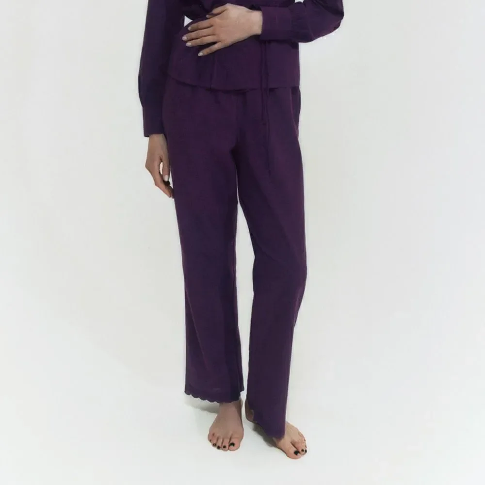 Zara STRAIGHT LEG EMBROIDERED PANTS Linen Blend